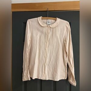 Son de Flor Peter Pan Collar Long Sleeve Linen Blouse Palest Pink M/S